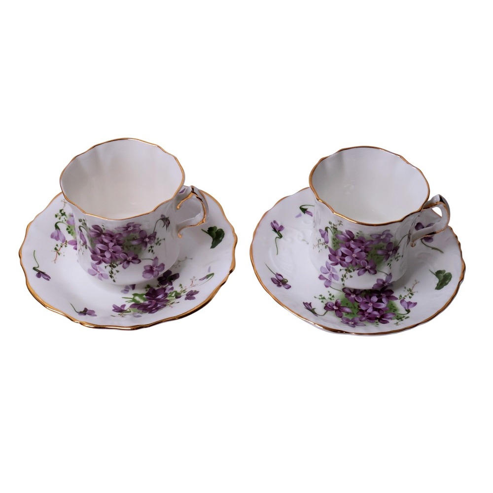 Hammersley Victorian Violets Bone China‎ Spode Tea Cup & Saucer Set of 2 England